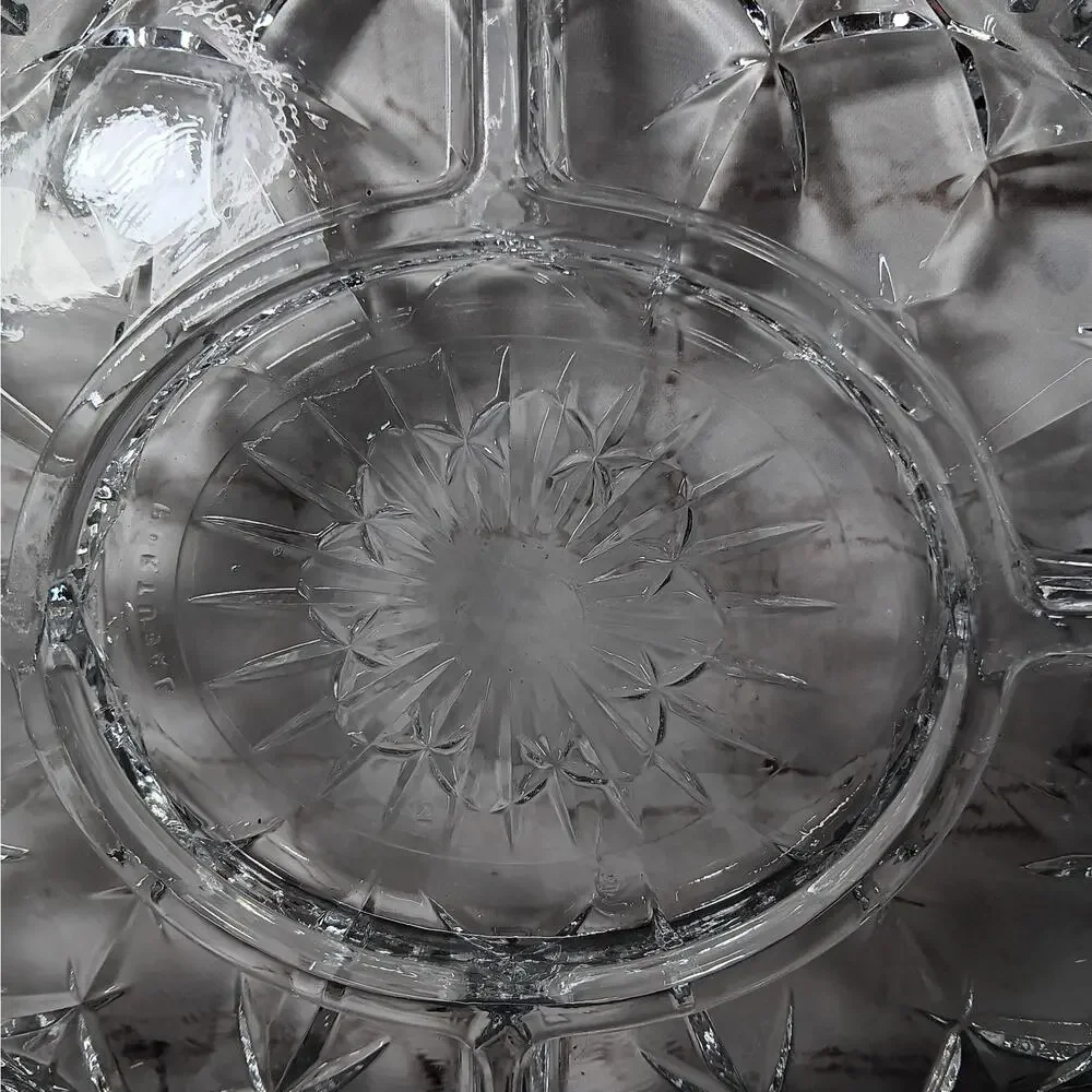 Laura Glass Tiffany Pattern 5 Section Divided Crystal Platter Tray Portugal